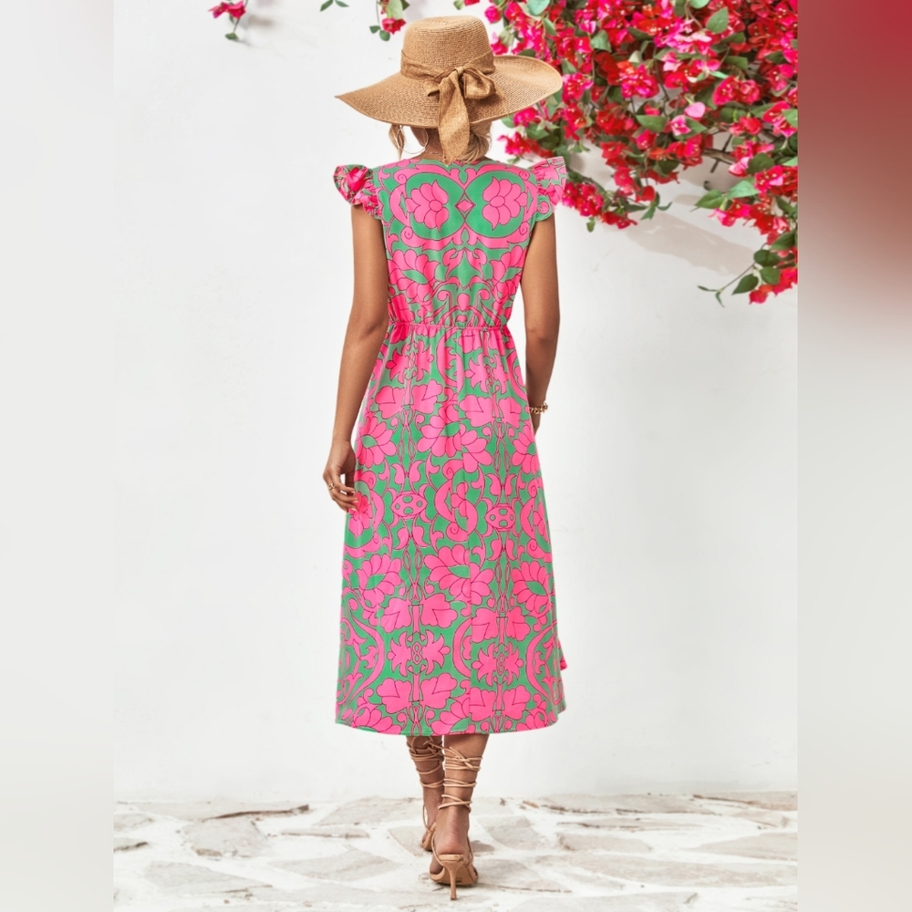 Floral V-Neck Cap Sleeve Dress - Picture 5 of 9